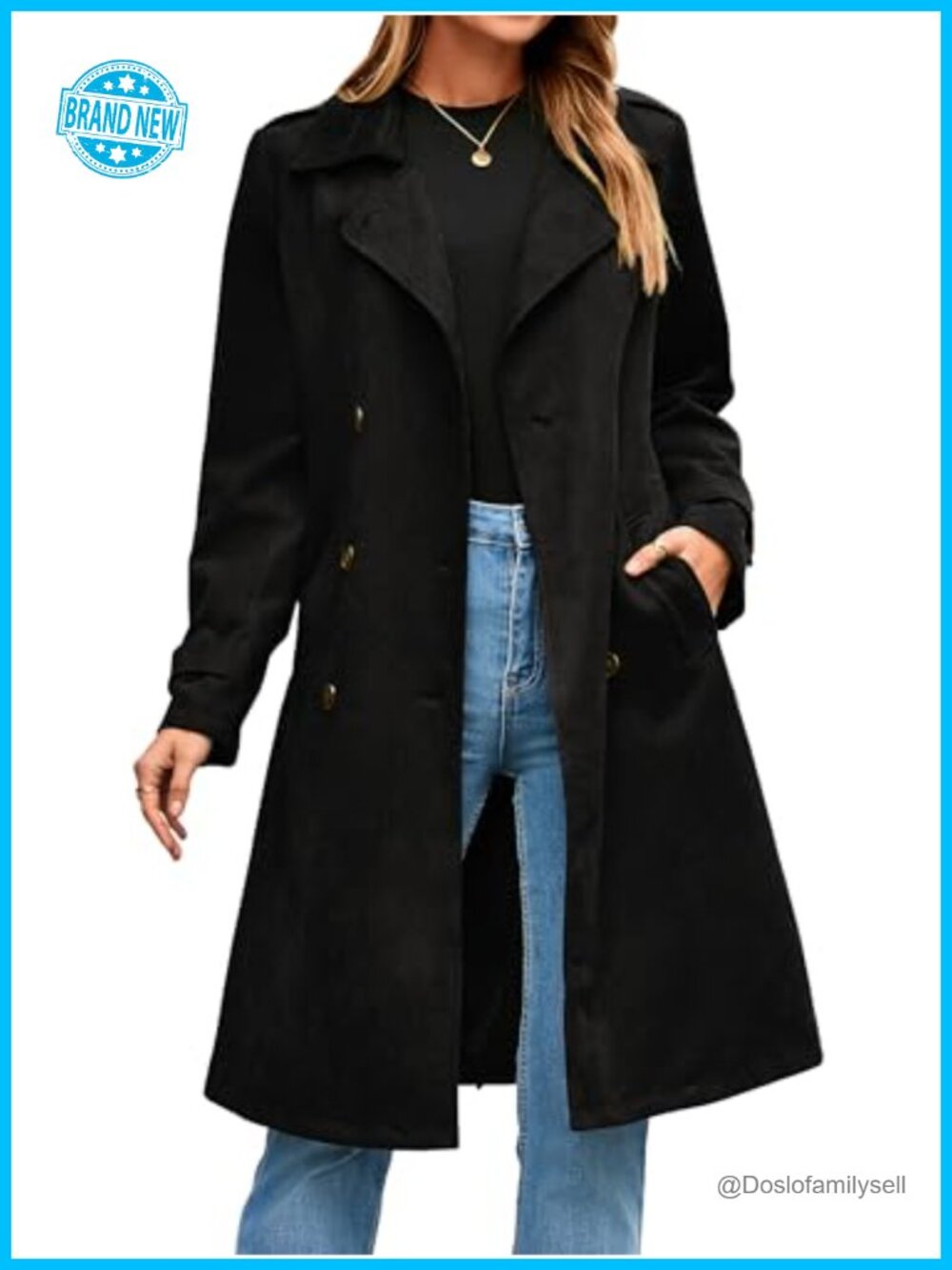 Faux Suede Trench Coat Double Breasted Belted Long Work Office Overcoat